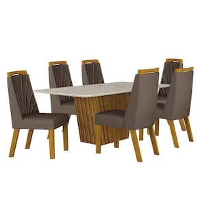 Mesa de Jantar Liz 180x90 Freijó Off White com 6 Cadeiras Freijó Joli Camurça - Leifer Móveis