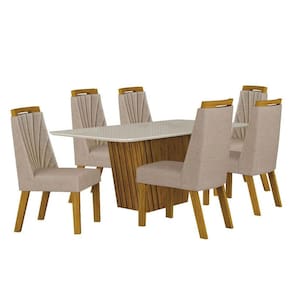 Mesa de Jantar Liz 180x90 Freijó Off White com 6 Cadeiras Freijó Linho Palha - Leifer Móveis
