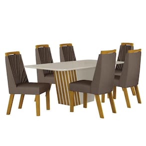 Mesa de Jantar Liz 180x90 Off White Freijó Off com 6 Cadeiras Freijó Joli Camurça - Leifer Móveis