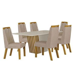 Mesa de Jantar Liz 180x90 Off White Freijó Off com 6 Cadeiras Freijó Linho Palha - Leifer Móveis