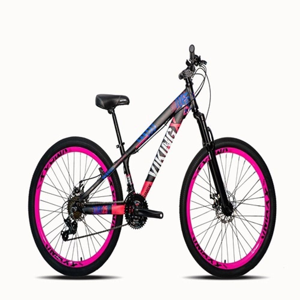 Bicicleta Viking Aro 26 Preto Rosa Câmbios Shimanos Aro Rosa Vmaxx
