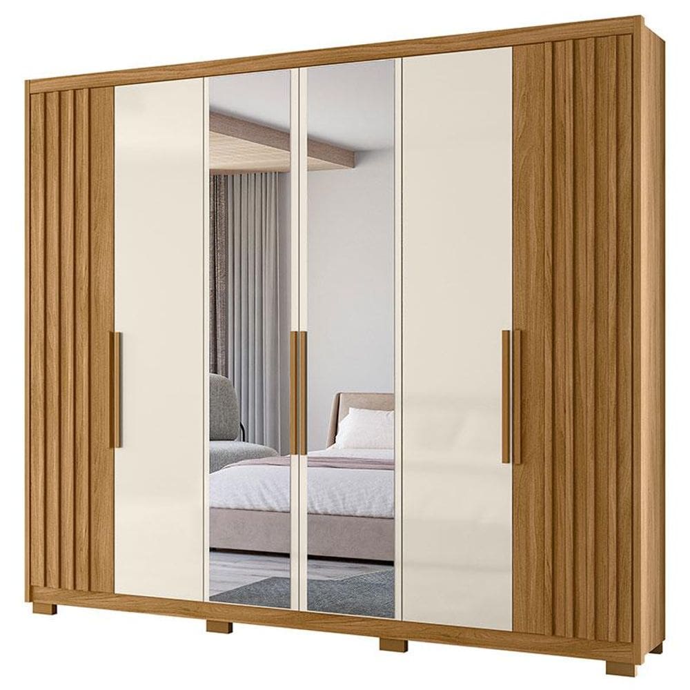 Guarda Roupa Casal Araguaia 6 Portas Freijó Off White com Espelho - Moval