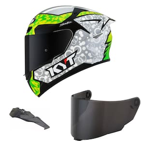 Capacete Kyt Tt Course Arbolino Verde Mais Viseira Fumê e Spoiler Fumê