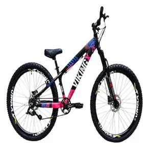 Bicicleta Vikingx Preto Rosa Aro 26 Single Wheeling Freio Hidráulico