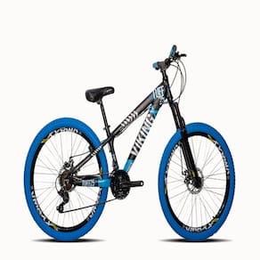 Bicicleta Viking Aro 26 Preto Azul Câmbios Shimanos Com Pneu Azul