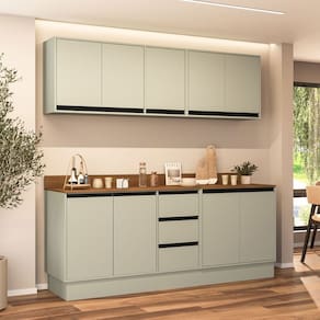 Cozinha Completa Koya 9 Portas 3 Gavetas Branco/Verde Oliva - Politorno