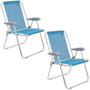 Kit 02 Cadeiras de Praia Tramontina Creta Master em Alumínio com Assento Azul Cristal 92900201