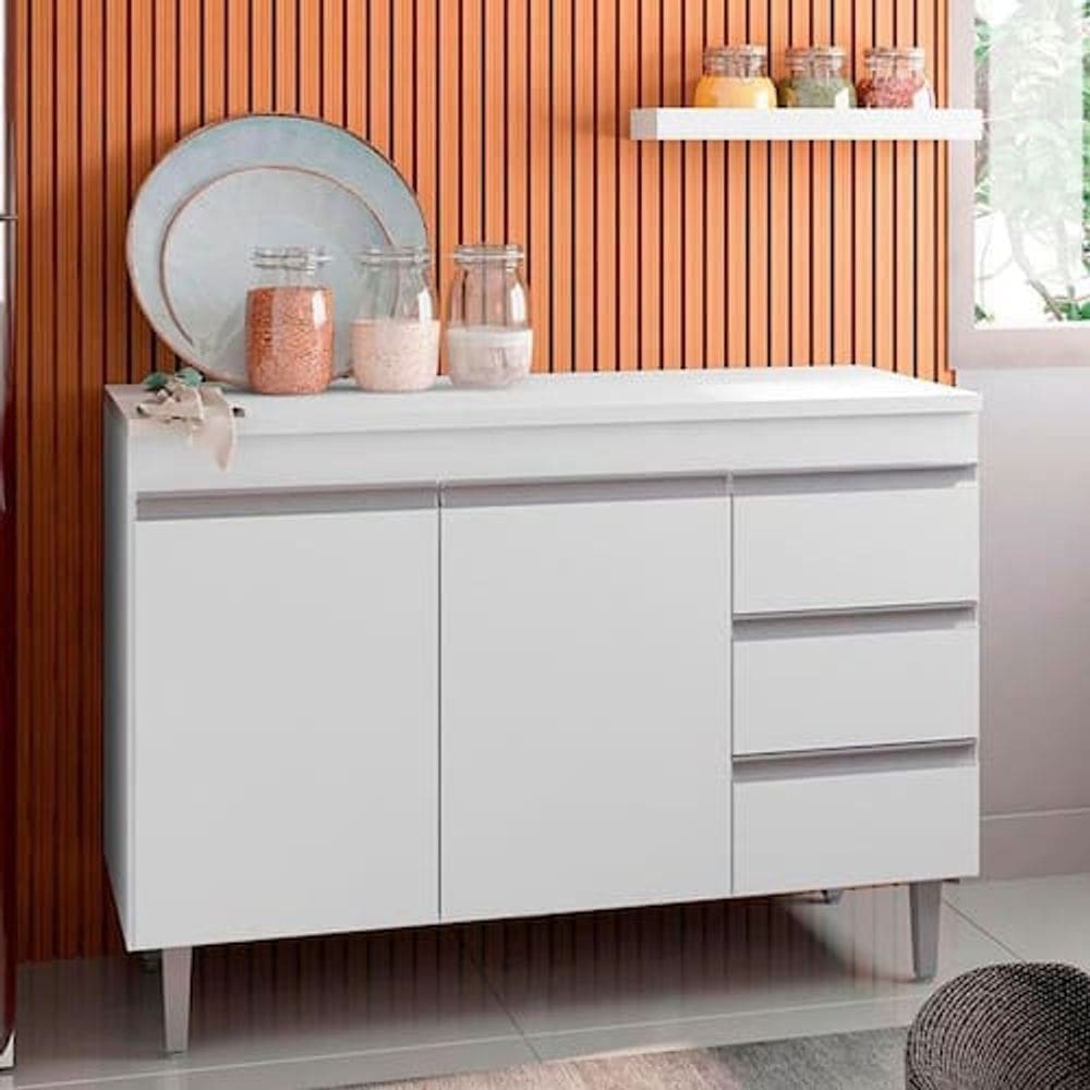 Balcão de Pia Andréia 100 cm 3 Gavetas e 2 Portas Branco – AJL