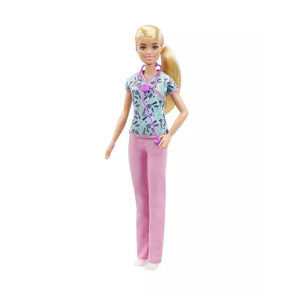 Boneca moderna, maquiadora Barbie com acessórios (enfermeira loira)