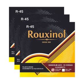 Kit 3 Encordoamento Bandolim 10 Rouxinol R-45 Cordas Aço Laço Clássico