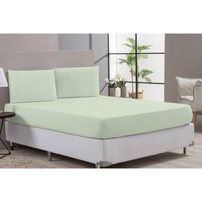 Jogo Lençol Cama Casal Queen 80% Algodão Verde Elástico