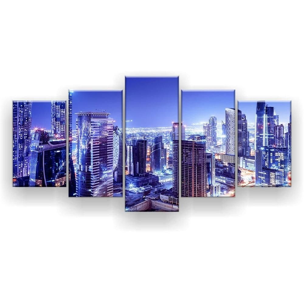 Quadro Decorativo Mosaico 5 Peças Dubai Noturna