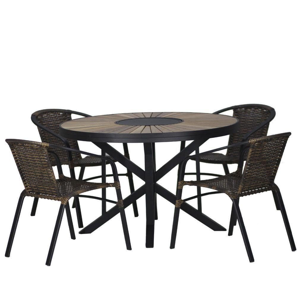 04 Cadeiras Floripa Em Alumínio Pintura E Mesa Atenas 120cm Argila