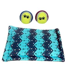 Kit Para Cães E Gatos - 1 Colchonete M E 1 Bola Tênis Azul