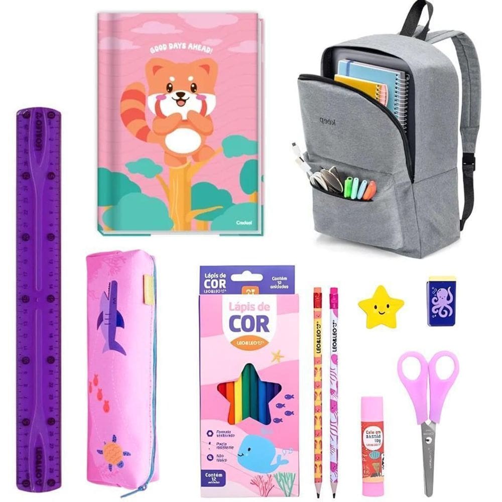 Kit Escolar Com Mochila Reforçada + 7 Itens Essenciais