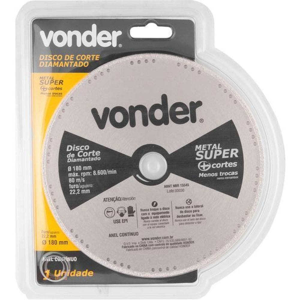 Disco Corte 180Mm Diamantado Contínuo Metal Super - Vonder