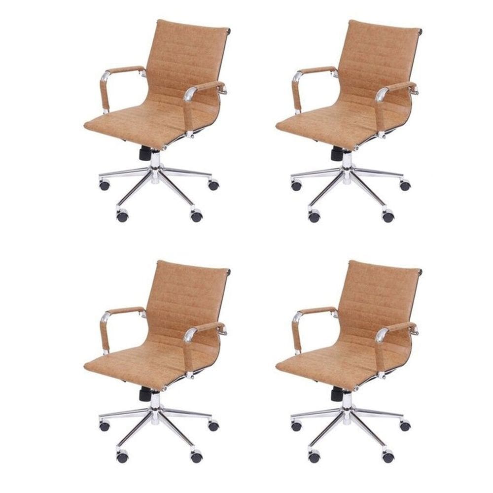 Kit 4 Cadeiras Escritório Diretor Esteirinha Rodízio Relax Sintético 3301 Castanho