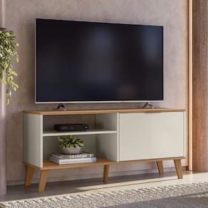Rack 120cm para TV até 50" 1 Porta Madri Cor Off White e Nature - Peternella