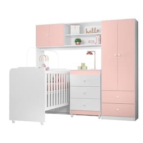 Quarto Infantil Sofhia com Conjugado e Cômoda Ternura e Berço Amore Cor Branco e Rosa - Peternella