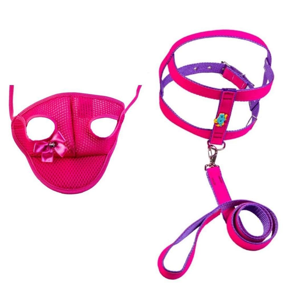 Kit Coleira Peitoral Rosa Aplique E Boné Para Cachorros N04