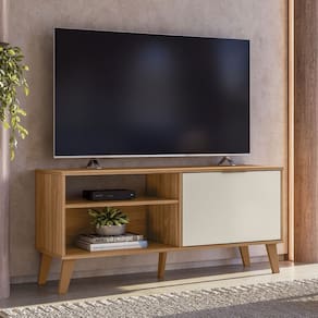 Rack 120cm para TV até 50" 1 Porta Madri Cor Nature e Off White - Peternella