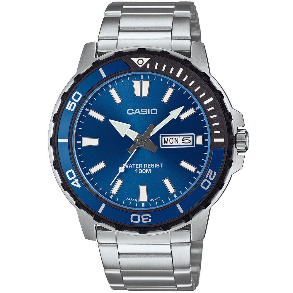 Relógio CASIO masculino prata azul MTD-125D-2A1VDF