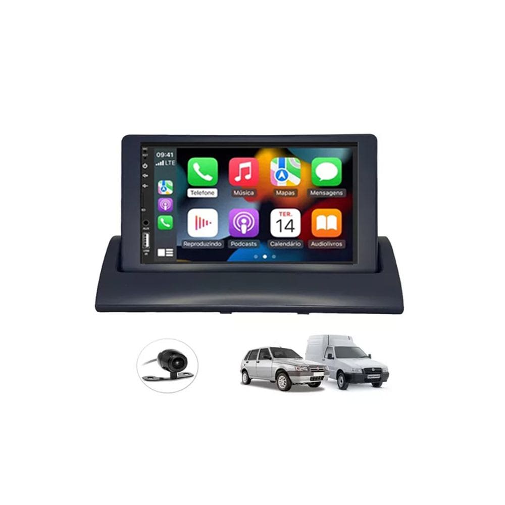 Kit Multimídia Uno Mille Fiorino 1994 / 2013 Mold Preta 7 Pol CarPlay AndroidAuto Bt - FirstOption 8100
