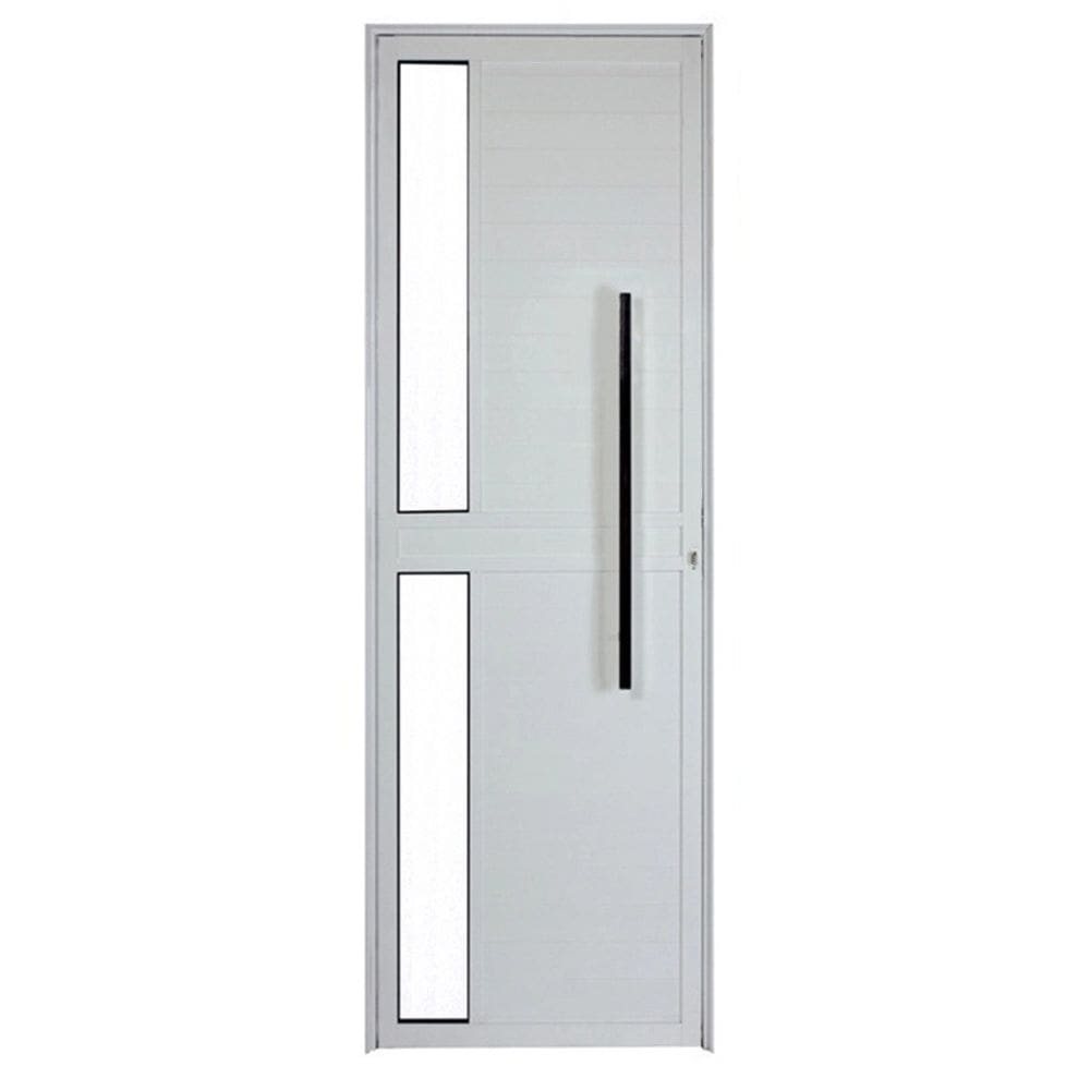 Porta Lambril 2,10x60 lado ESQUERDO L-25 no alum. branco c/puxador redondo e vidro lateral