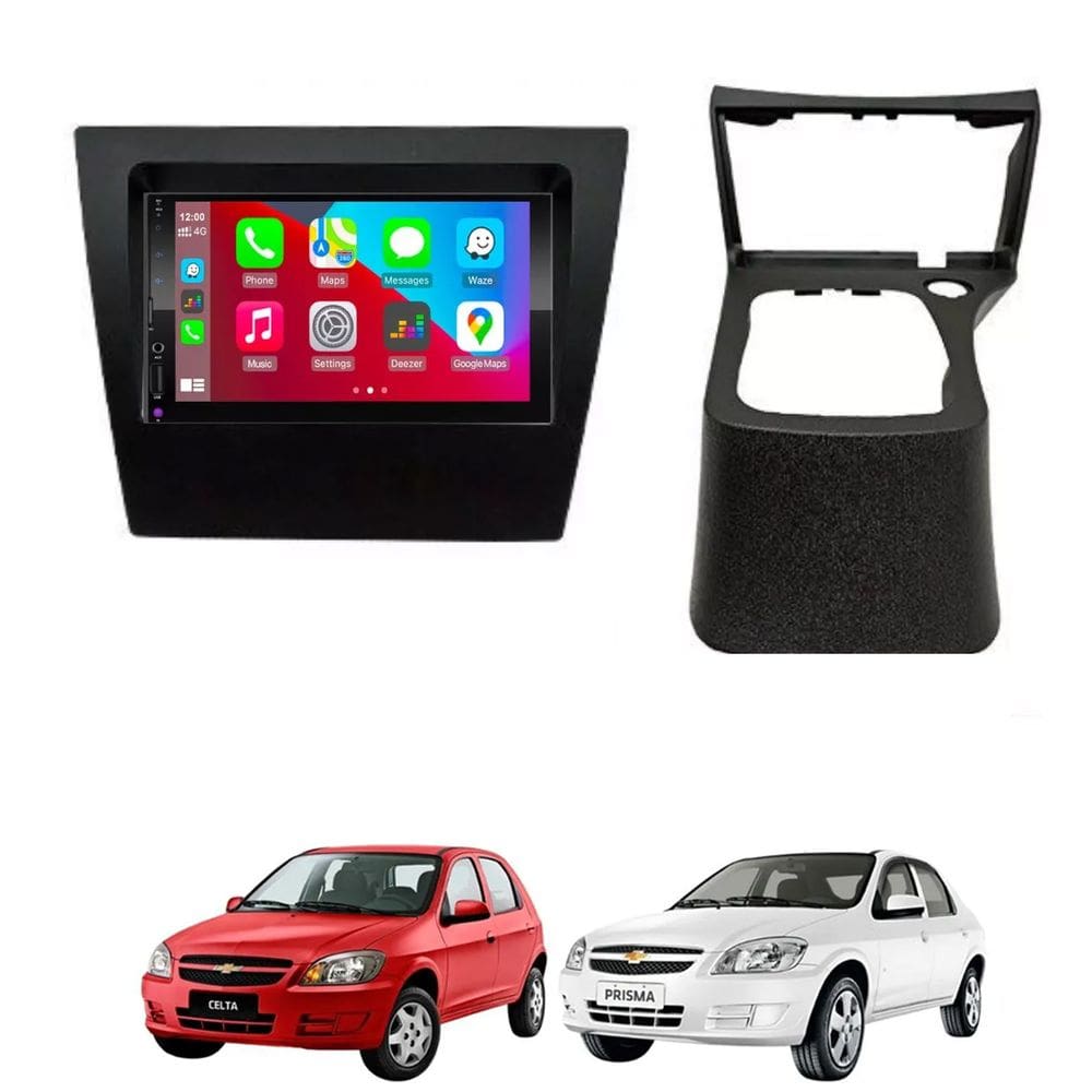 Kit Multimídia Celta Prisma 2006 / 2015 7 Pol CarPlay AndroidAuto Bt USB FM - FirstOption 8100
