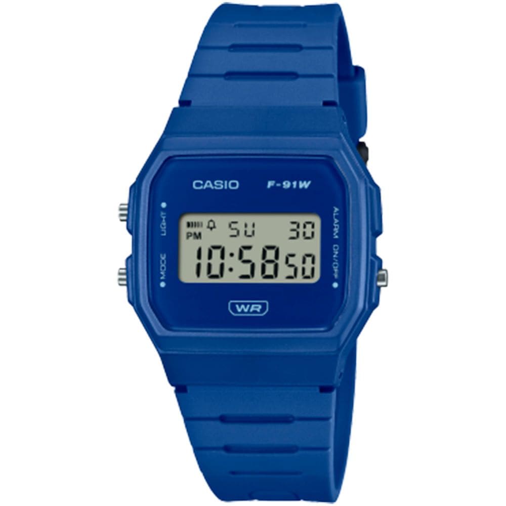 Relógio CASIO VINTAGE unissex digital azul F-91WB-2A1DF
