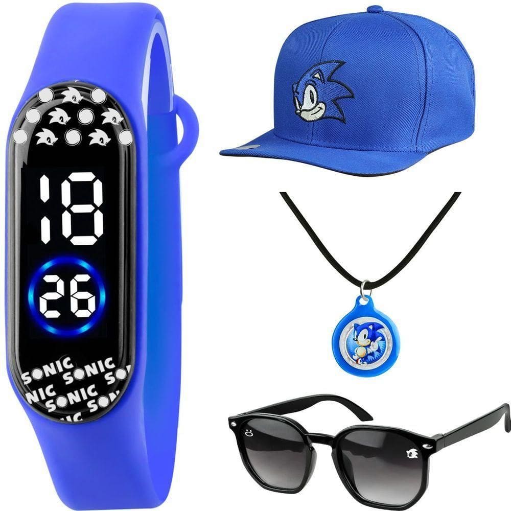 Relogio Infantil Digital + Bone + Oculos Protecao Uv