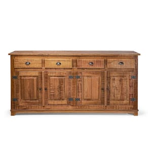 Buffet Arca Rústico Decorativo Em Madeira Maciça 4 Portas E 4 Gavetas - Natural - Bege