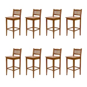 Kit 8 Banquetas Gourmet Rústica Para Restaurantes Em Madeira Maciça Bh - Natural - Bege