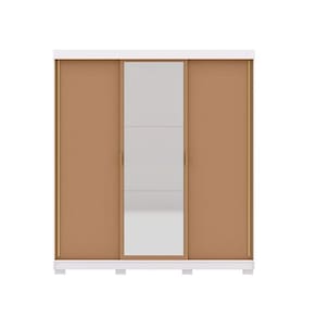 Guarda Roupa Porto Com Espelho E 3 Portas De Correr Branco/Camarim - Vila Rica Móveis