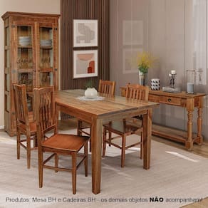 Conjunto De Jantar Bh Retangular 1,30m Com 4 Cadeiras Em Madeira Maciça - Natural - Bege
