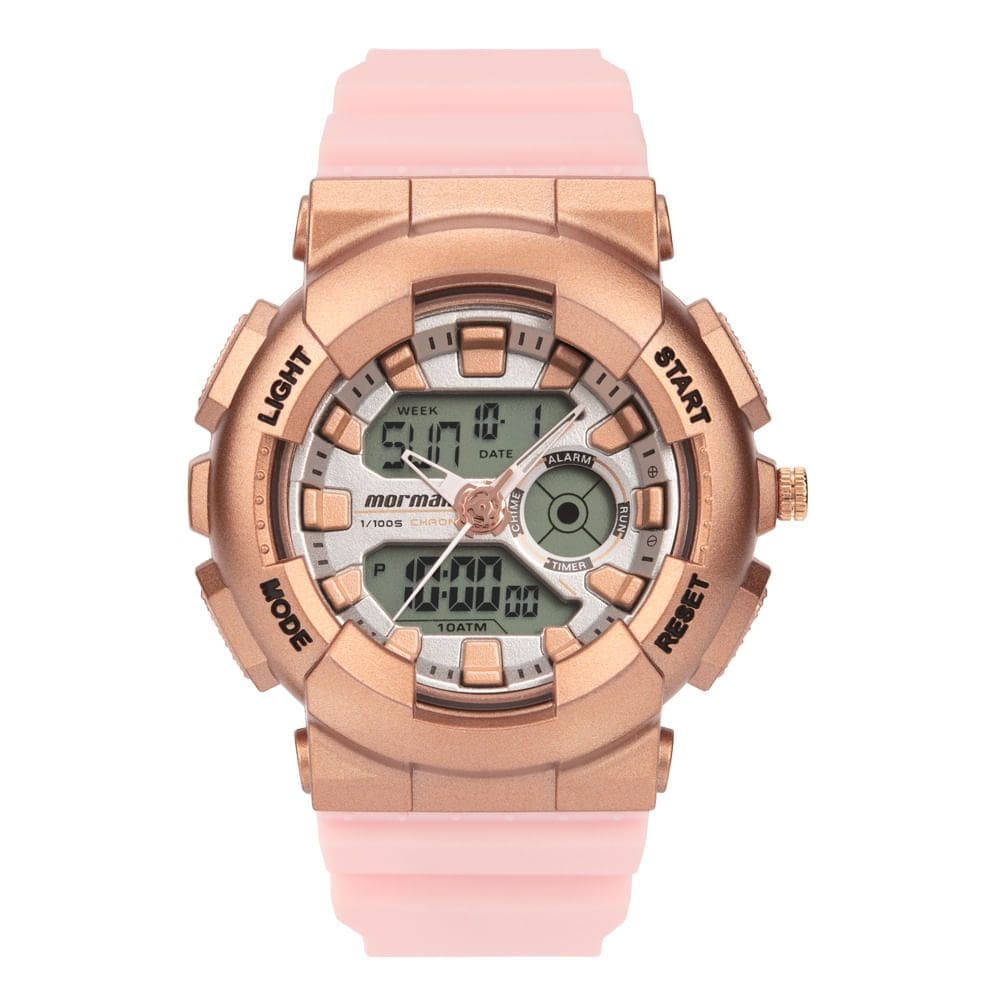Relógio MORMAII feminino anadigi rosa rosê prata MO0690CA/8T