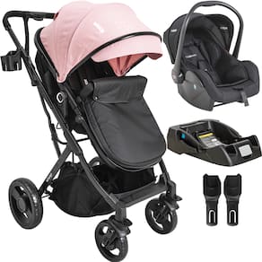 Carrinho de Bebe Kiddo Vox II com Bebe Conforto e Base Rosa
