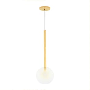 Luminária Lustre Teto Pendente Tubo Globo Vidro 20Cm Dourado