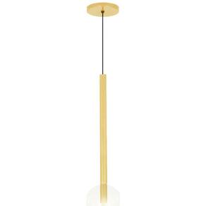 Luminária Lustre Teto Pendente Tubo Globo Vidro 14Cm Dourado