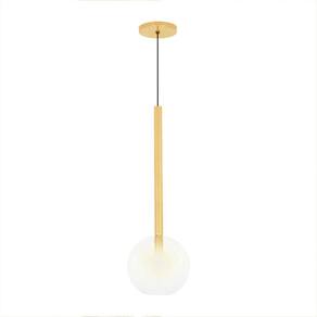 Luminária Lustre Teto Pendente Tubo Globo Vidro 20Cm Dourado