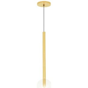 Luminária Lustre Teto Pendente Tubo Globo Vidro 14Cm Dourado