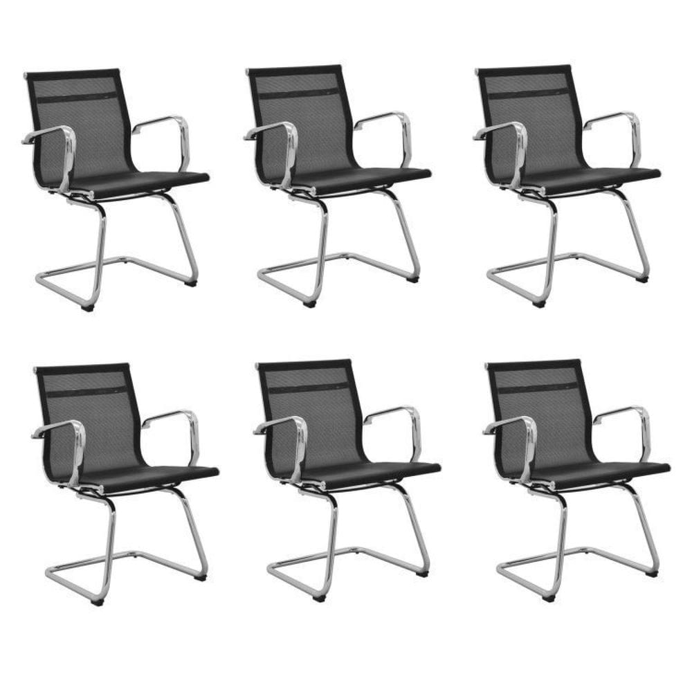 Kit 6 Cadeiras de Escritório Presidente Fixa Sevilha Baixa Tela Preto