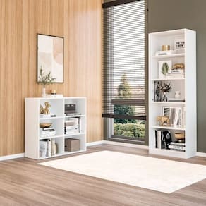 Kit com 1 Estante Multiuso 5 Nichos Montreal e 1 Estante para Livros 6 Nichos Geórgia Branco