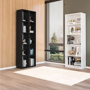 Kit com 1 Estante Multiuso 5 Nichos Montreal e 2 Estantes Horizontal ou Vertical 5 Nichos Liverpool Branco/Preto