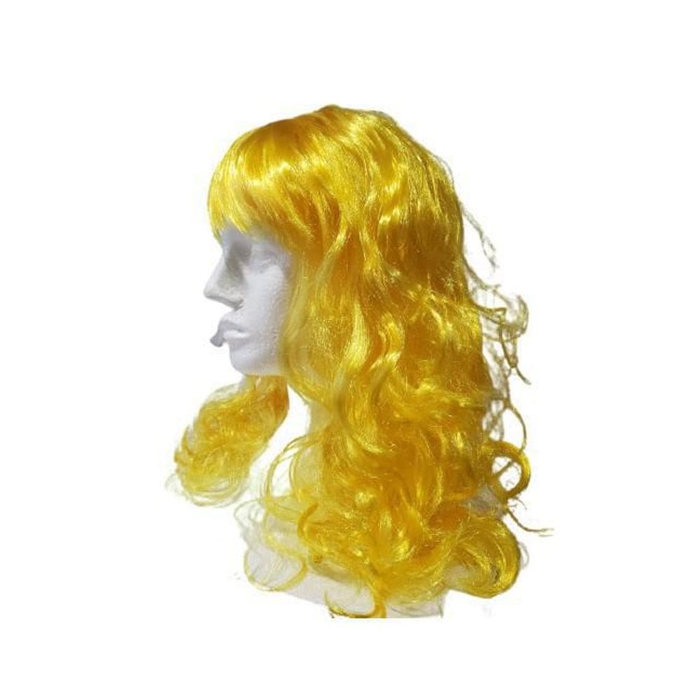 Peruca Longa Cacheada Sintética Amarela 45 Cm Cosplay