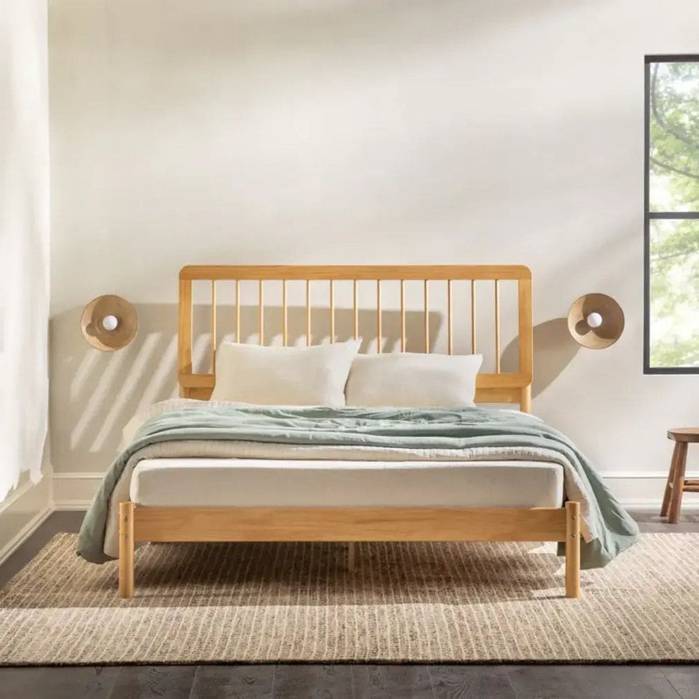 Cama de Casal Queen Frame em Madeira Maciça Natural Pine