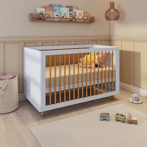 Berço Evolutivo 2 em 1 com Pés em Madeira Maciça Baby Tubbi Casatema Branco / Caramelo