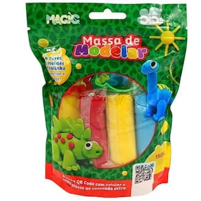 Massa Modelar 6 Cores + 3 Moldes + 1 Rolinho Dino
