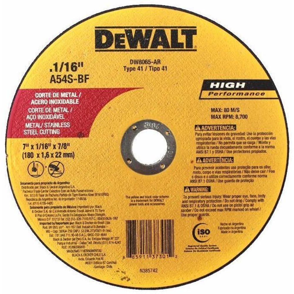 Disco De Corte Fino - Metal / Inox 7 X 1,6Mm X 7/8 Dewalt