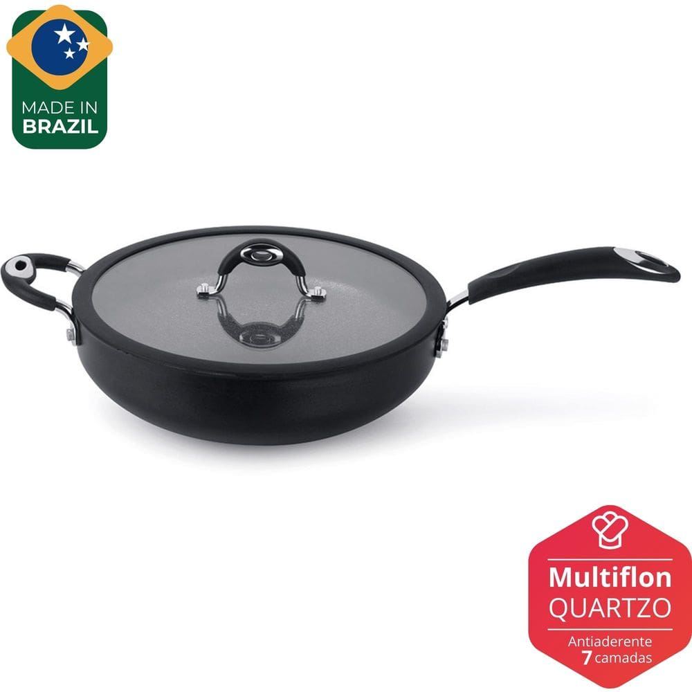 Frigideira Wok Antiaderente de Alumínio com Tampa Dom 30cm - Multiflon